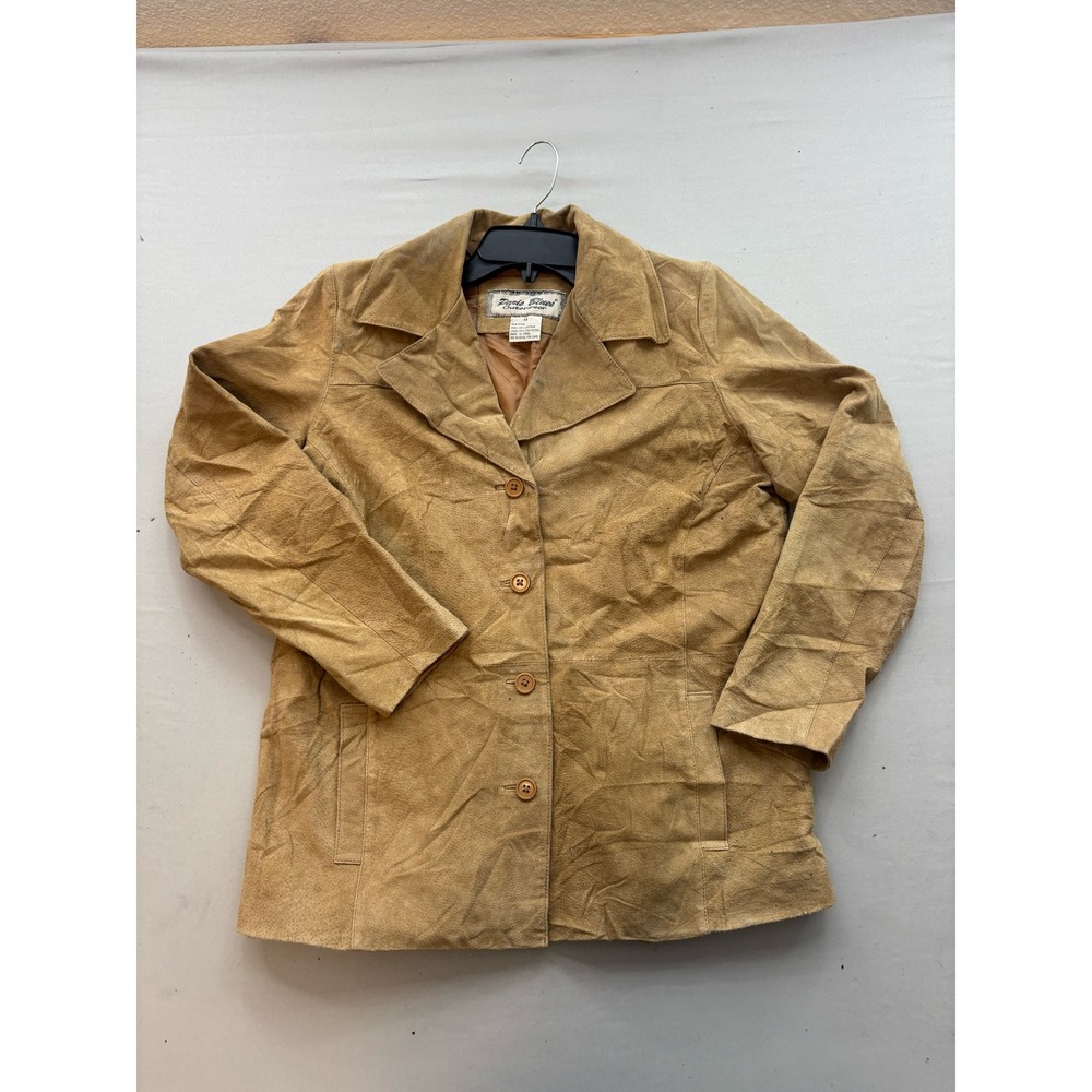 Paris Blues Tan Suede Leather Jacket Womens 1X Button Front Mid Length Coat
